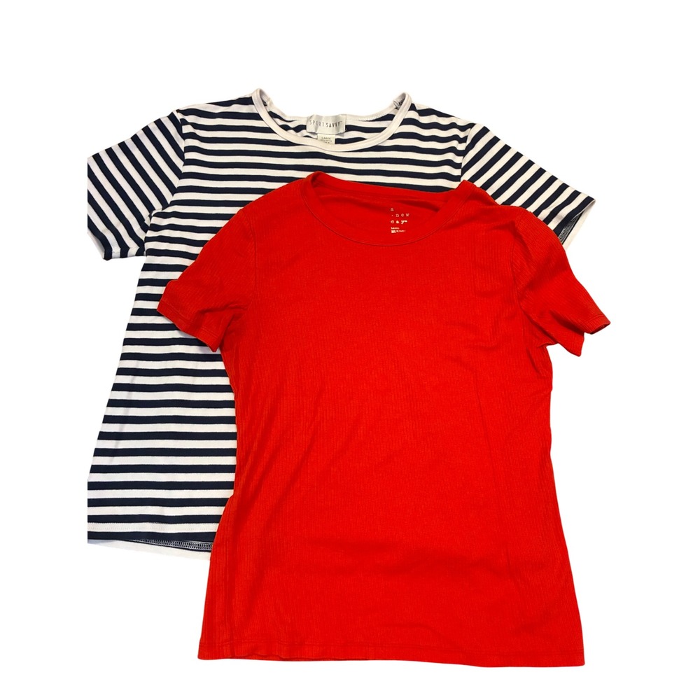 Bundle Sport Savvy Striped Cotton Tee & A New Day Red Ribbed T-Shirt Large